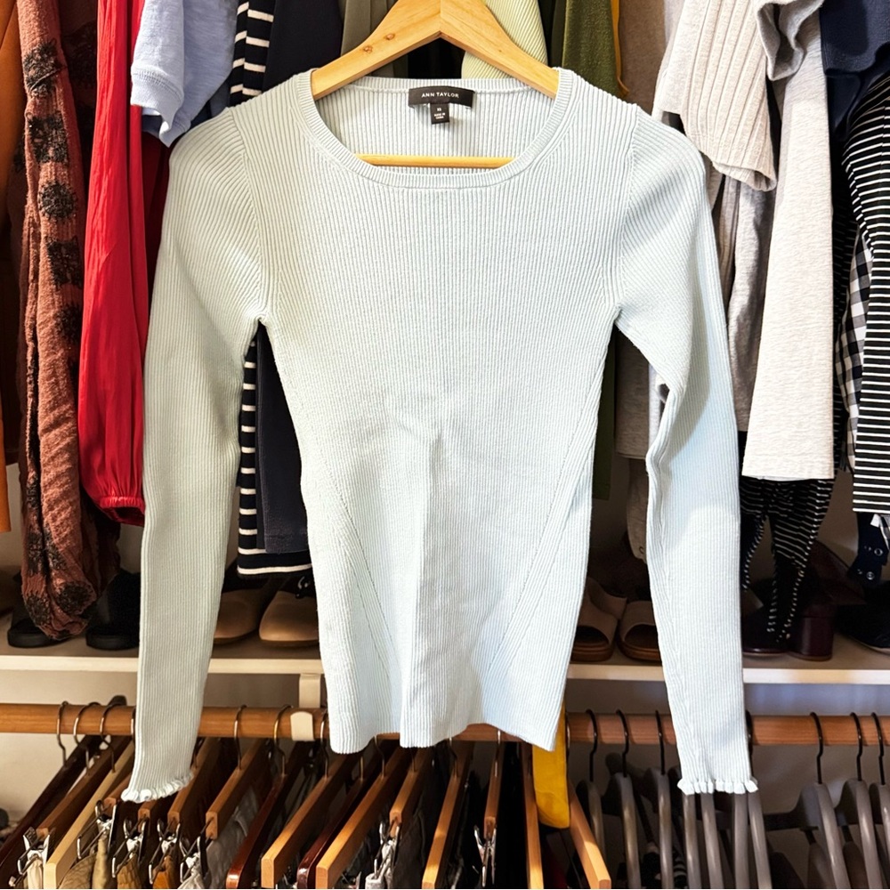 Ann Taylor Light Sky Blue Slim-Fit Ribbed Sweater XS